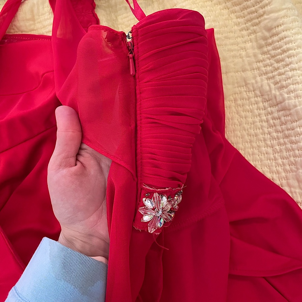 Red & Rhinestone Formal One shoulder Dress - Picture 11 of 13